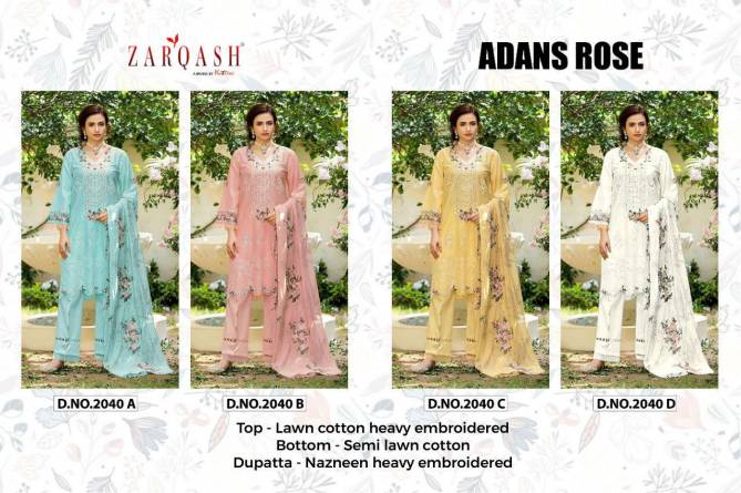 Zarqash Adans Rose Dn 2040 Designer Festive Wear Cotton Pakistani Salwar Kameez Collection
